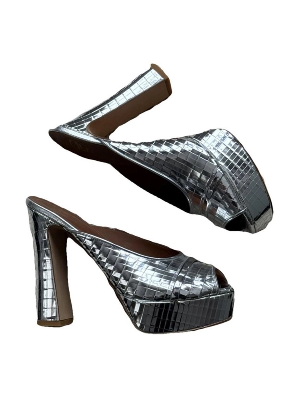 NWOT Malone Souliers Yasmin 125mm Silver Metallic Peep-Toe Platform Sandals